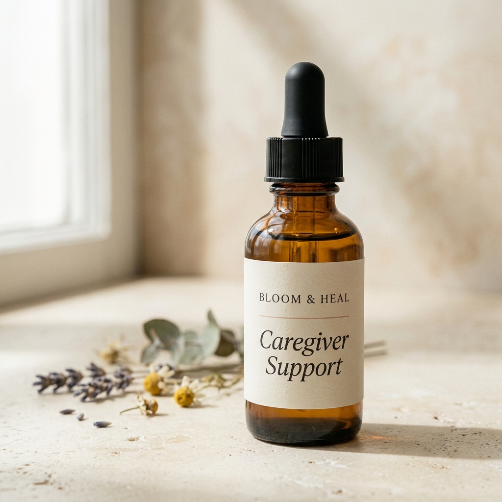 Caregiver Support — amber Bach Flower Remedy dropper bottle